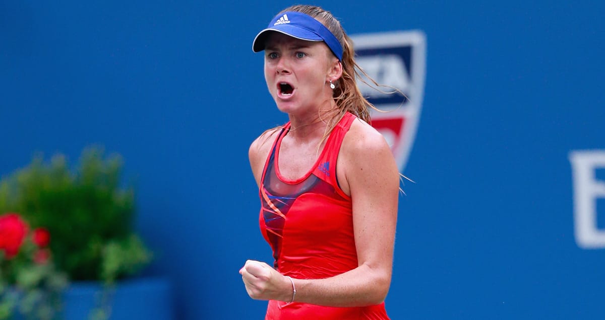 Daniela Hantuchova celebrates a job well done at the 2013 US Open