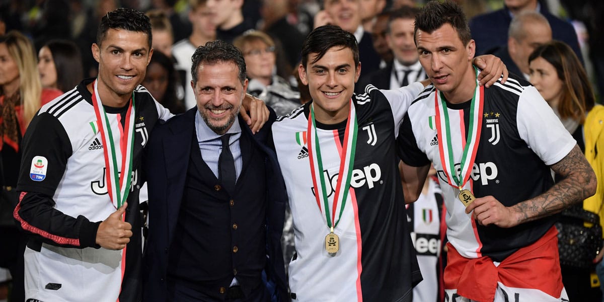 Juventus players celebrate winning the Serie A title